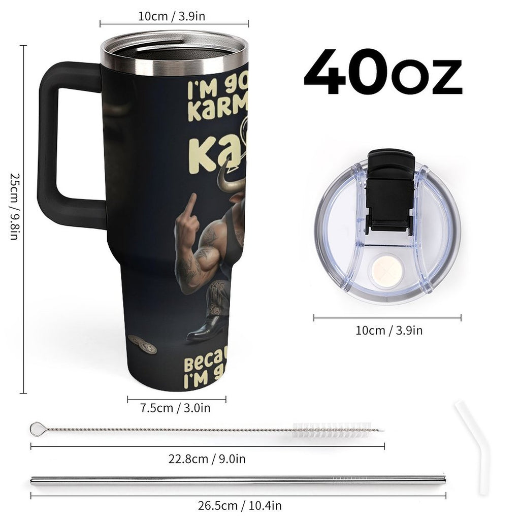 custom Bull 40oz Insulated Tumbler with Handle and Straw