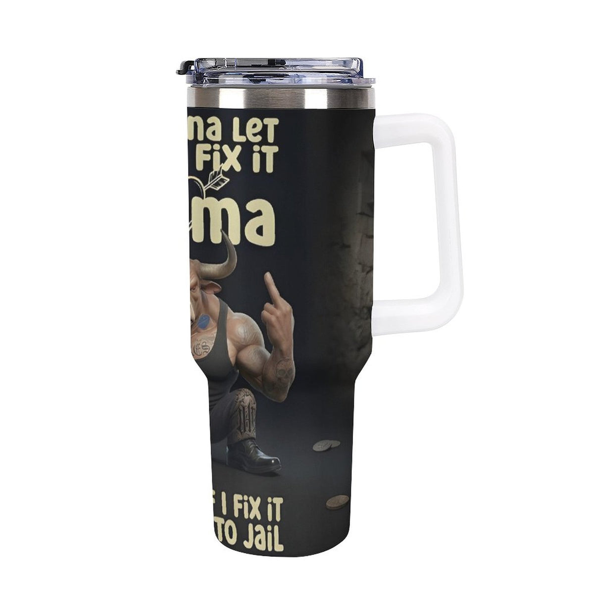 custom Bull 40oz Insulated Tumbler with Handle and Straw