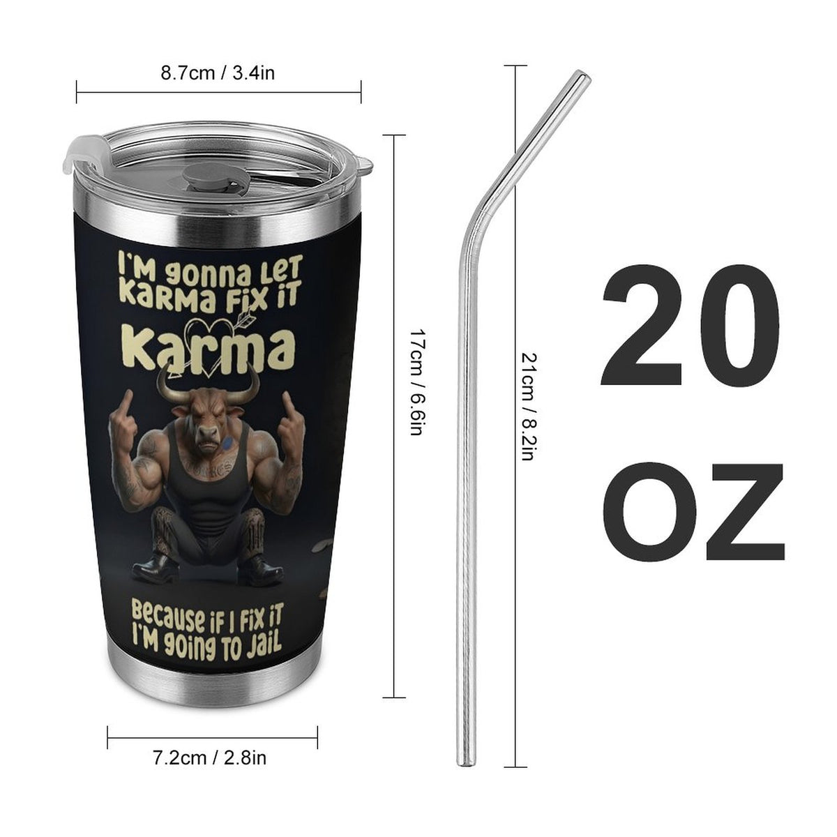 Custom Bull 20oz Silver Rim Car Cup