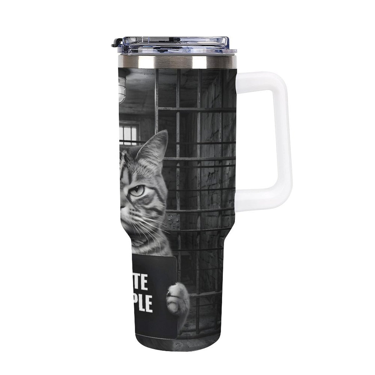 Custom Cat mug shot 40oz Insulated Tumbler with Handle and Straw
