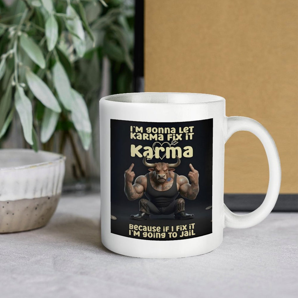 custom Bull 14oz White Ceramic Mug with Handle