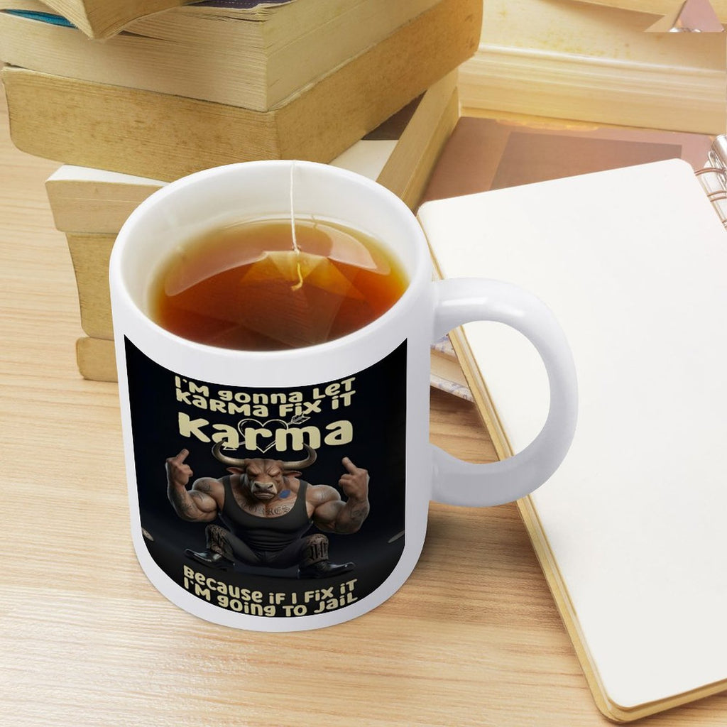 custom Bull 14oz White Ceramic Mug with Handle