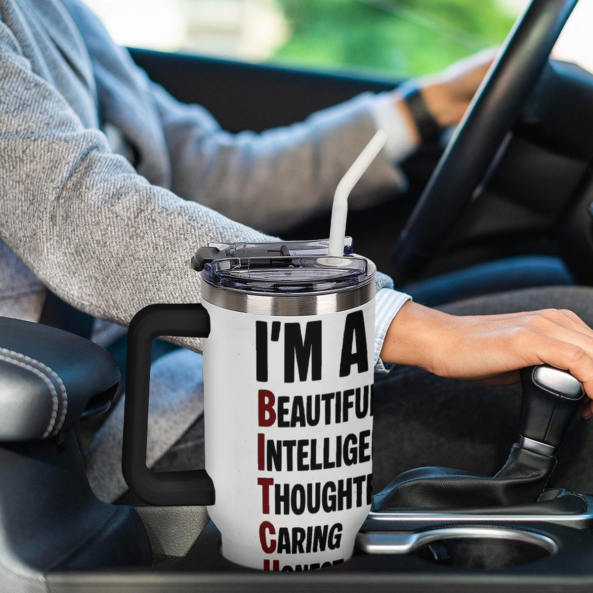 40oz Insulated Tumbler with Handle and Straw
