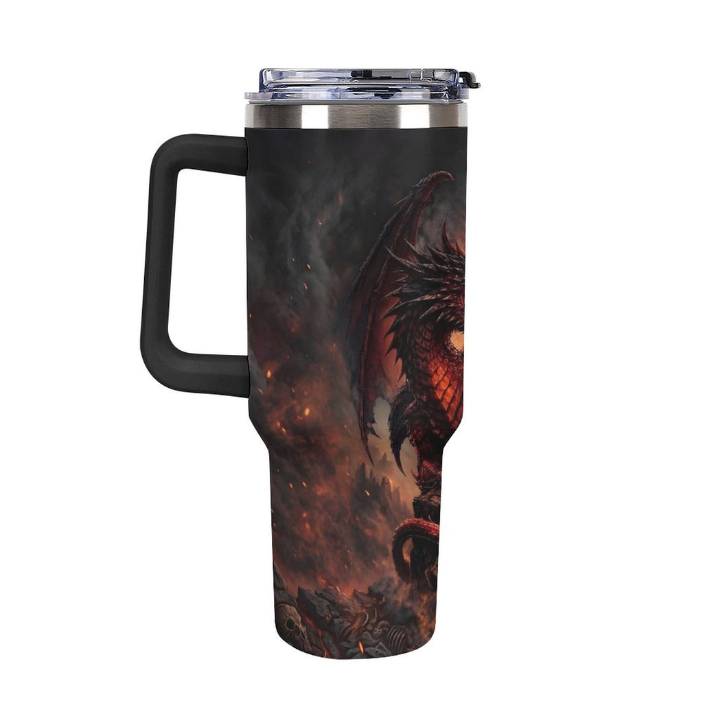 Custom Dragon 40oz Insulated Tumbler with Handle and Straw