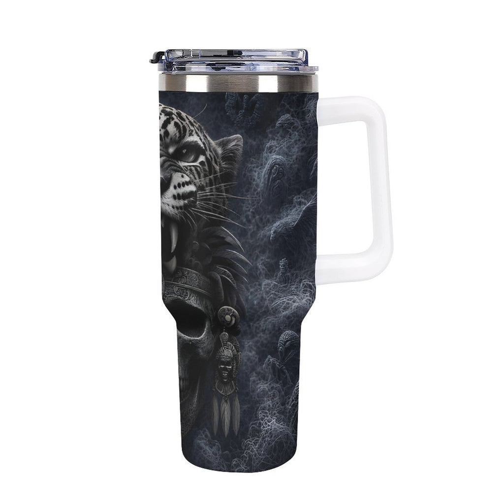 Custom Aztec Jaguar 40oz Insulated Tumbler with Handle and Straw