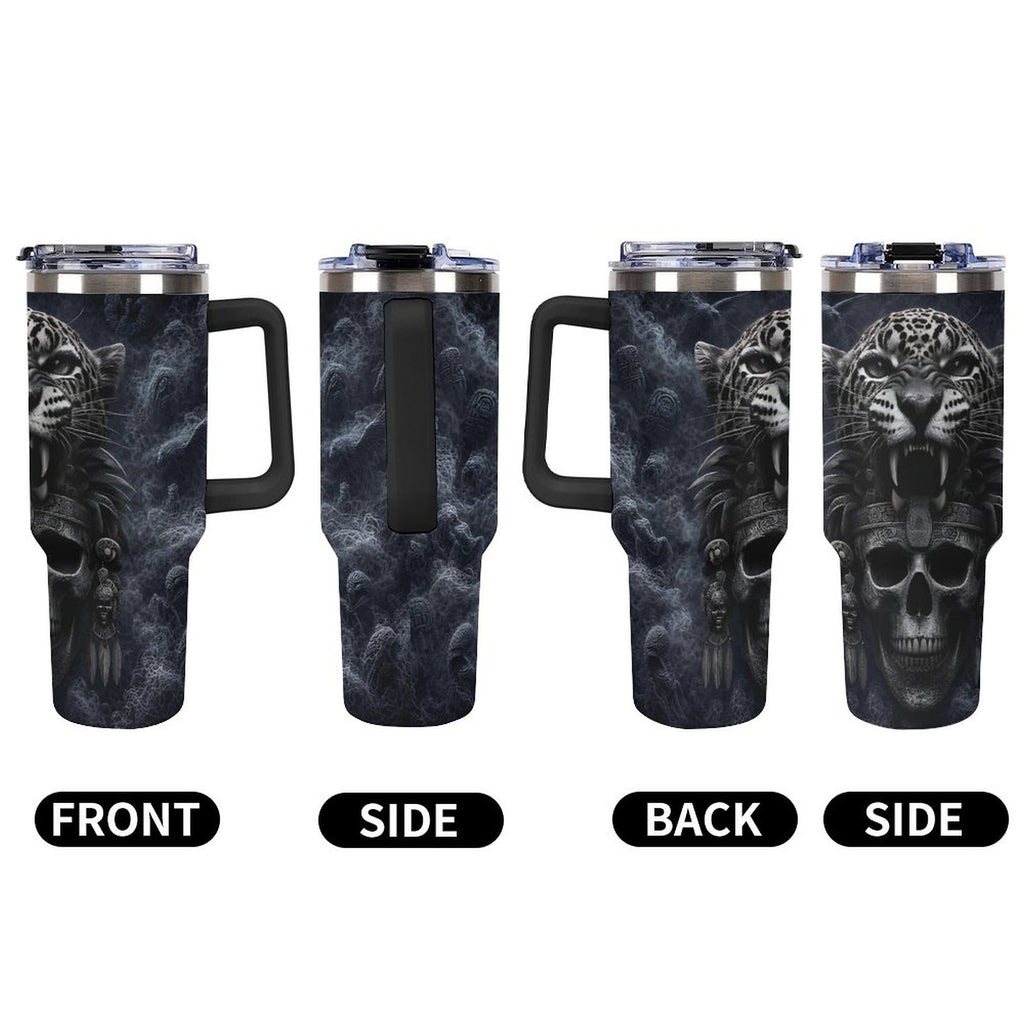 Aztec Jaguar warrior 40oz Insulated Tumbler with Handle and Straw