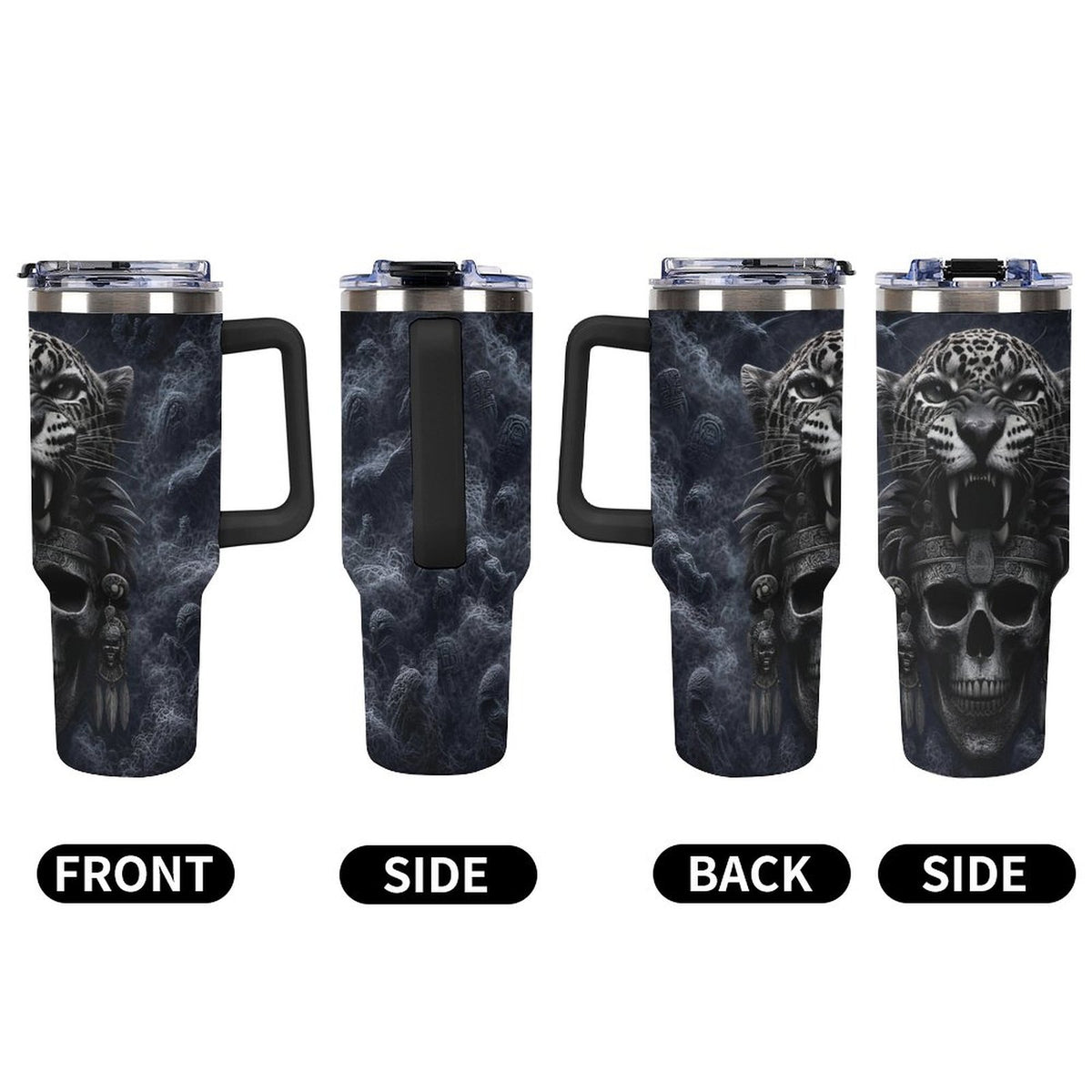 Aztec Jaguar warrior 40oz Insulated Tumbler with Handle and Straw