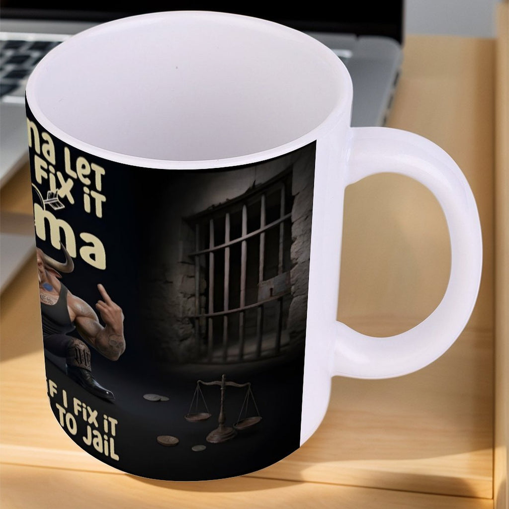 custom Bull 14oz White Ceramic Mug with Handle