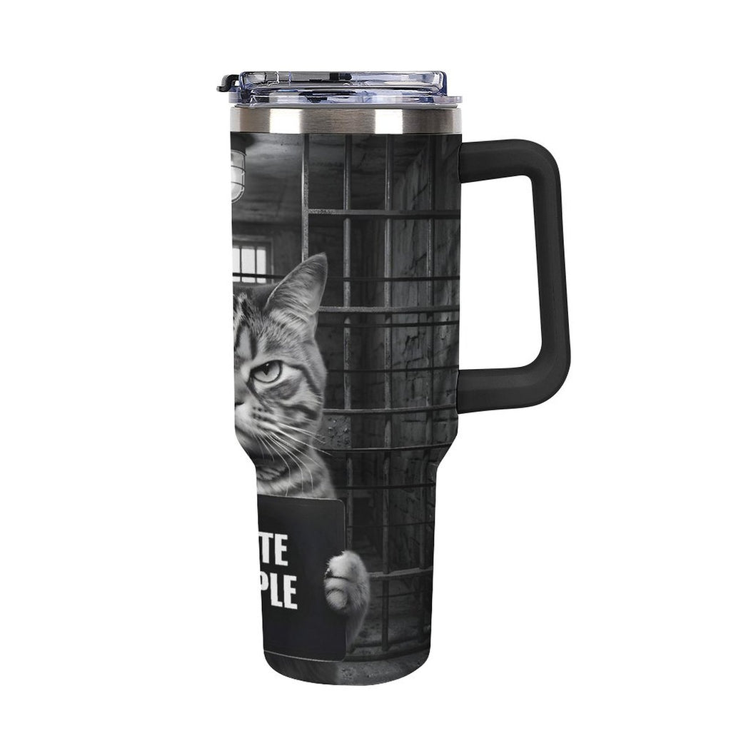Custom Cat mug shot 40oz Insulated Tumbler with Handle and Straw