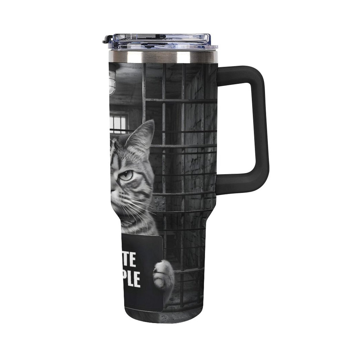 Custom Cat mug shot 40oz Insulated Tumbler with Handle and Straw