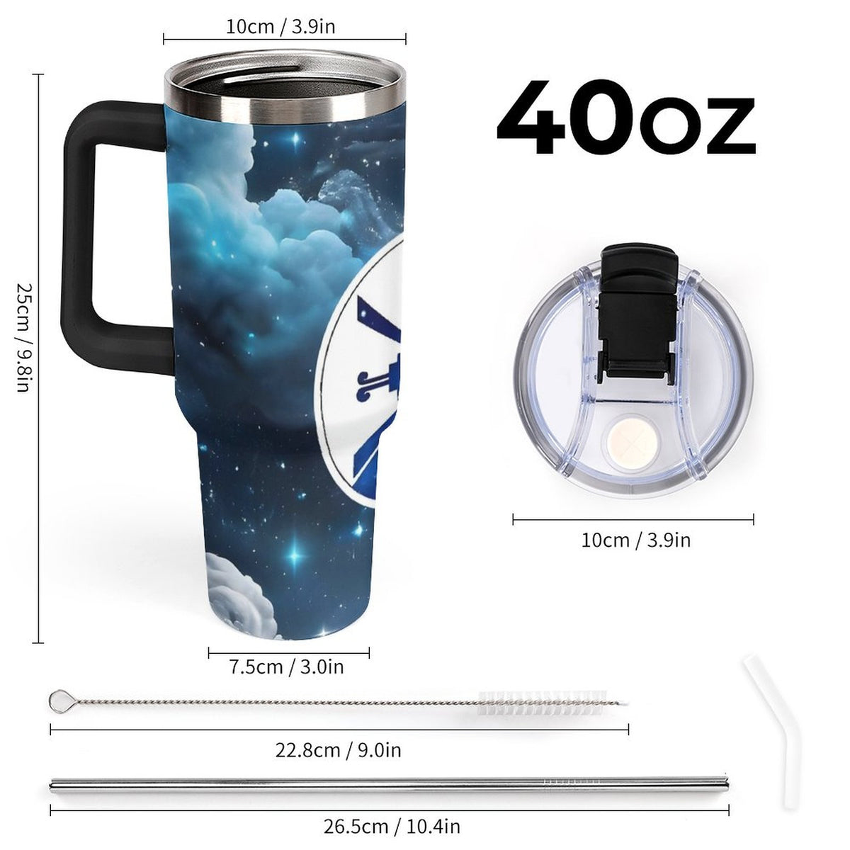 Hunab Ku / Ollin emblem 40oz Insulated Tumbler with Handle and Straw