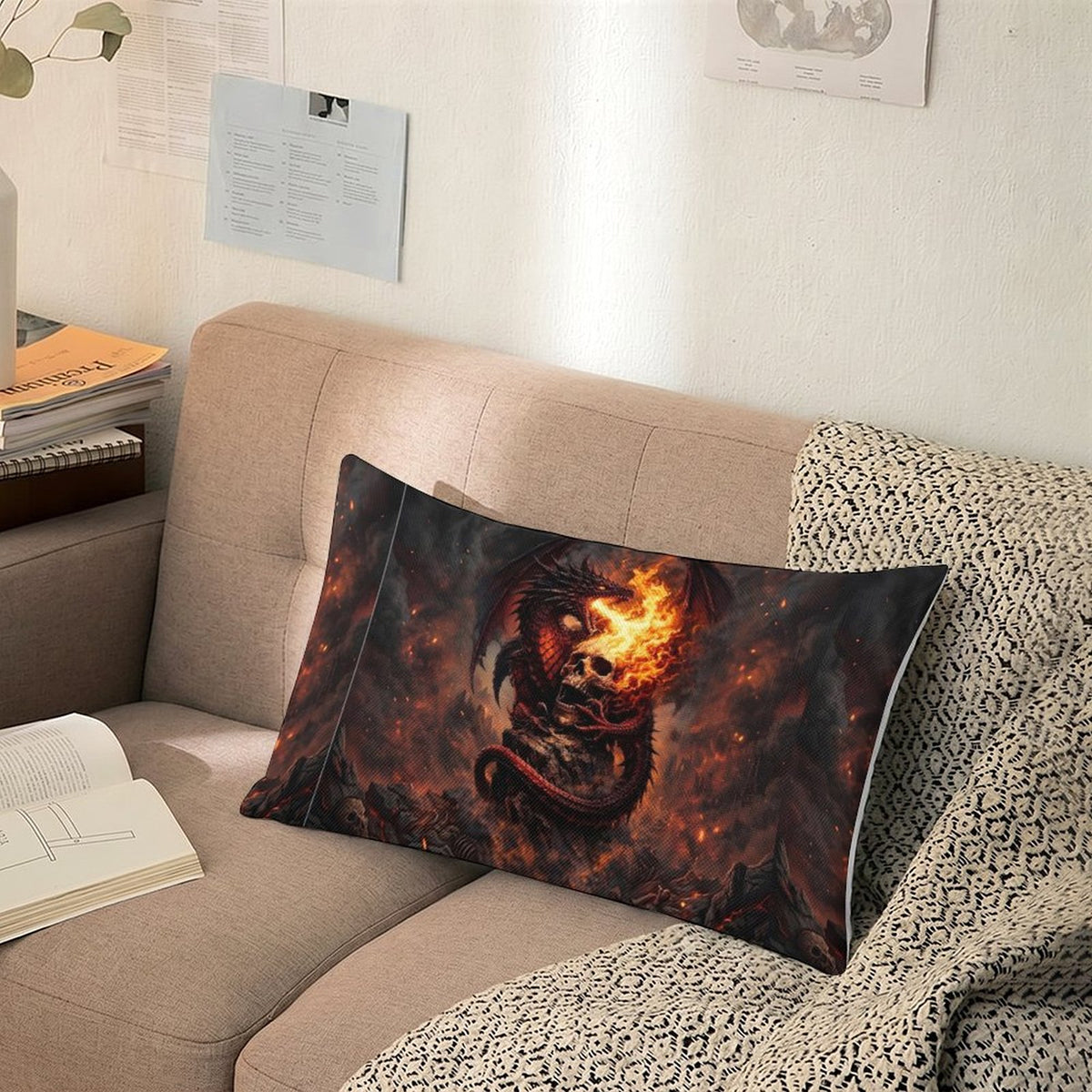 Custom dragon Flax Fabric Pillow Cover