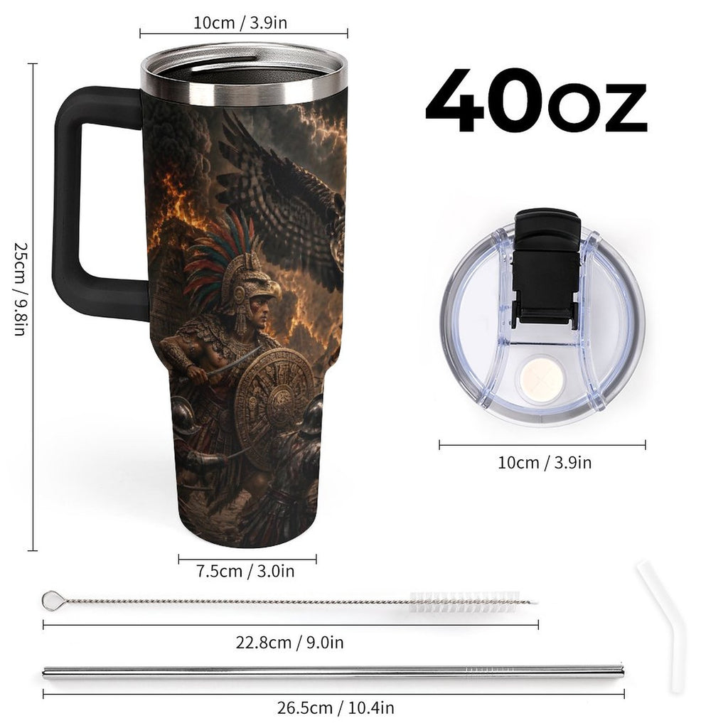Aztec Eagle Fight 40oz Insulated Tumbler with Handle and Straw