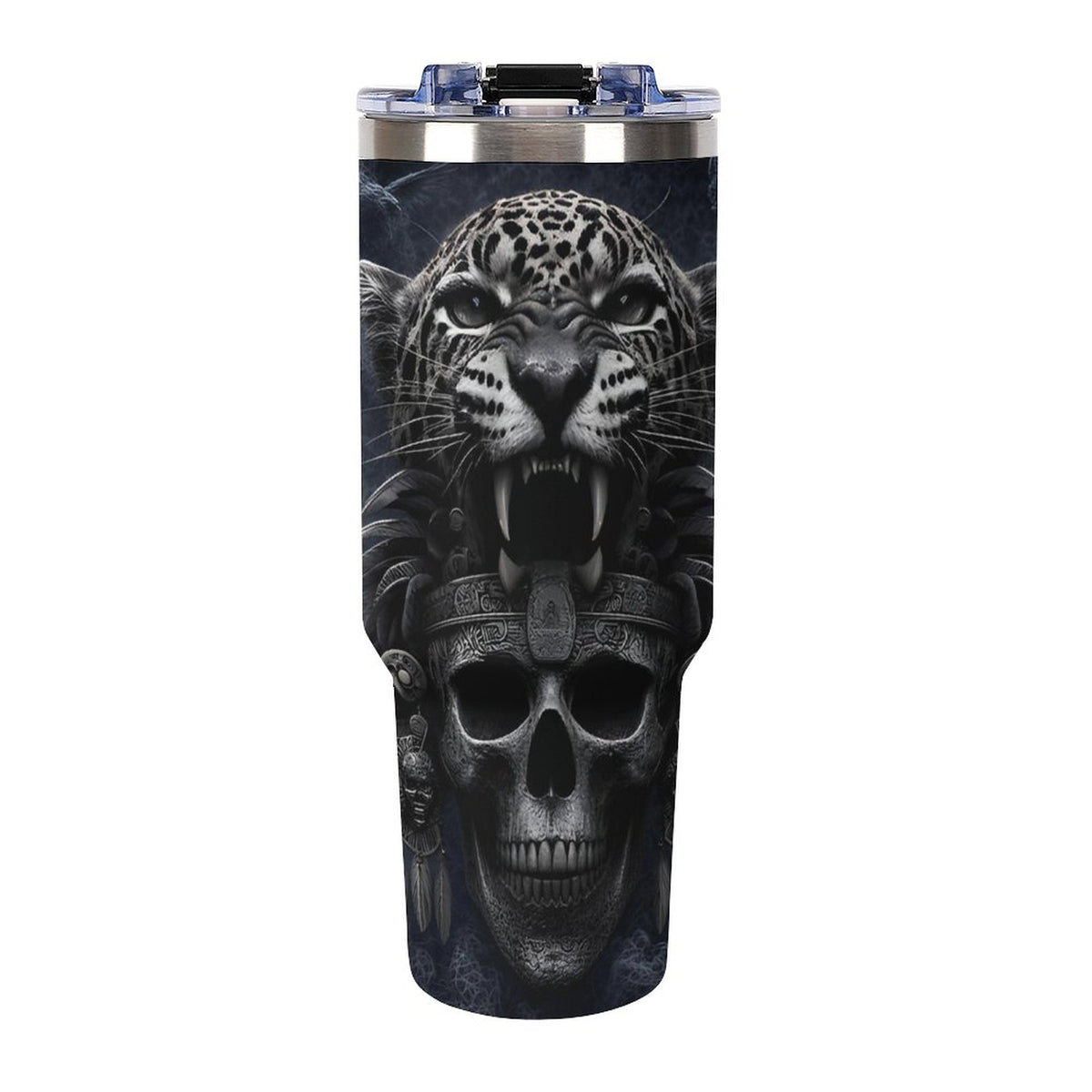 Custom Aztec Jaguar 40oz Insulated Tumbler with Handle and Straw