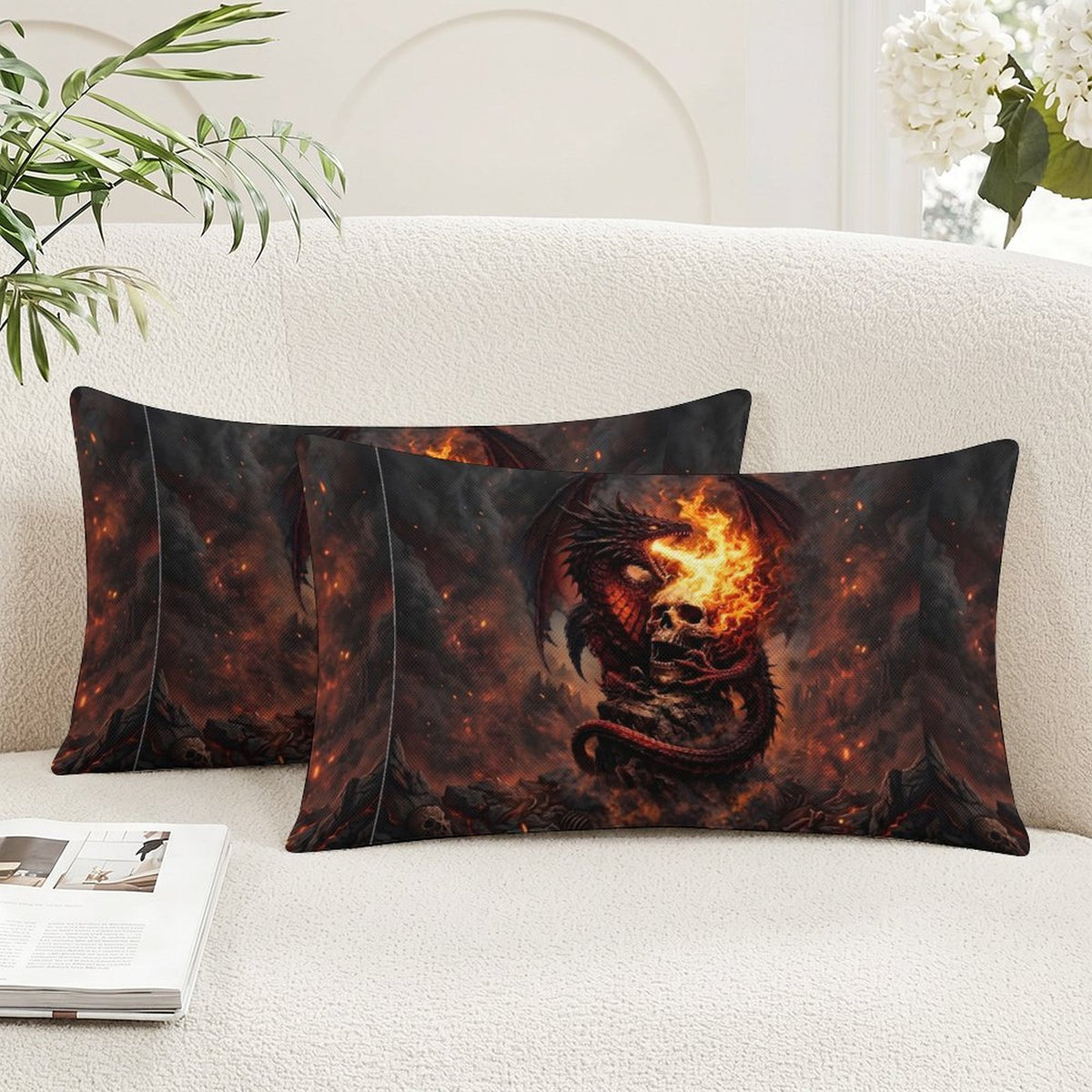 Custom dragon Flax Fabric Pillow Cover